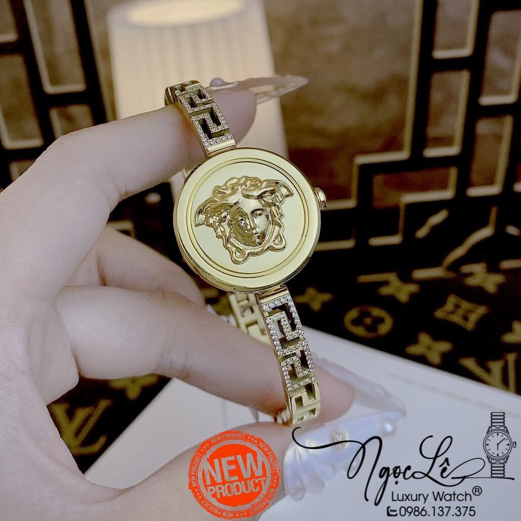 Đồng Hồ Nữ Versace Medusa Secret Dây Kim Loại Vàng Mặt Đen Size 25mm