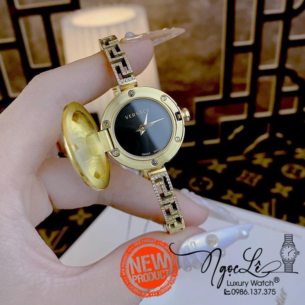 Đồng Hồ Nữ Versace Medusa Secret Dây Kim Loại Vàng Mặt Đen Size 25mm