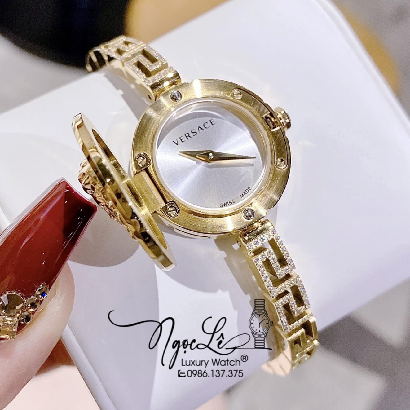 Đồng Hồ Nữ Versace Medusa Secret Dây Kim Loại Vàng Mặt Trắng Size 25mm