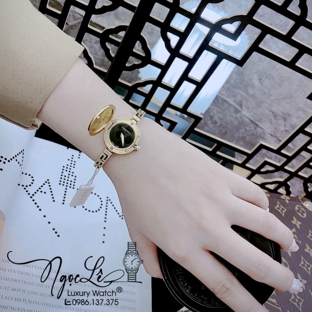 Đồng Hồ Nữ Versace Medusa Secret Dây Kim Loại Vàng Mặt Đen Size 25mm