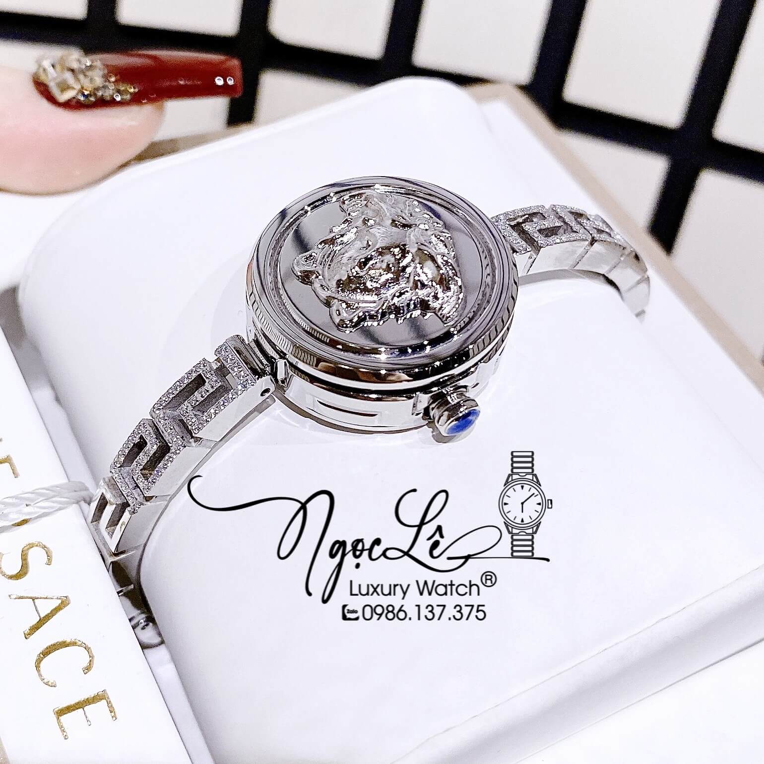 Đồng Hồ Nữ Versace Medusa Secret Dây Kim Loại Bạc Mặt Trắng Size 25mm