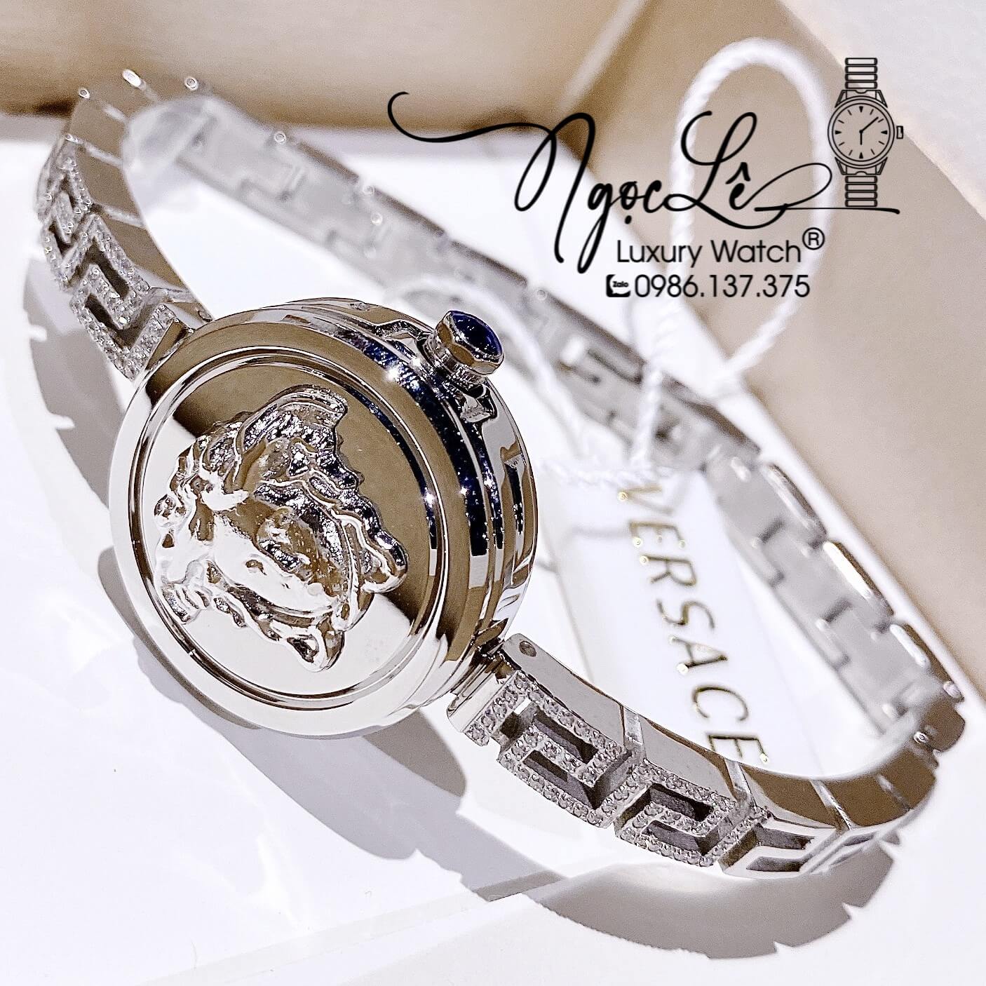 Đồng Hồ Nữ Versace Medusa Secret Dây Kim Loại Bạc Mặt Trắng Size 25mm