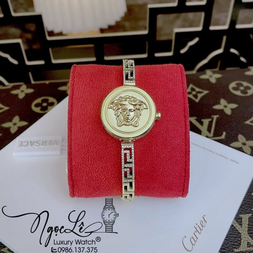 Đồng Hồ Nữ Versace Medusa Secret Dây Kim Loại Vàng Mặt Đen Size 25mm