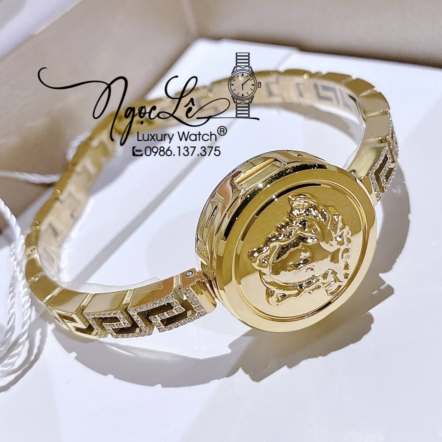 Đồng Hồ Nữ Versace Medusa Secret Dây Kim Loại Vàng Mặt Trắng Size 25mm