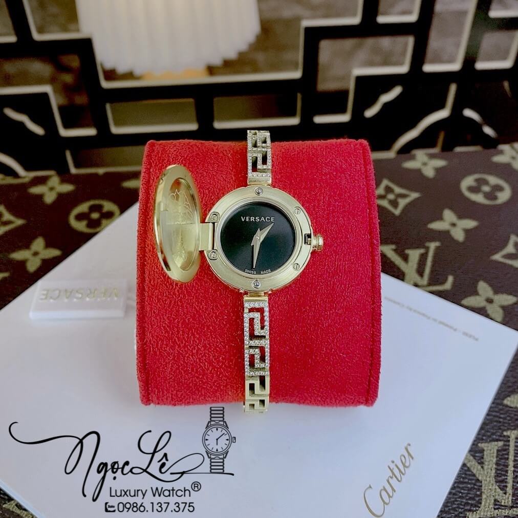 Đồng Hồ Nữ Versace Medusa Secret Dây Kim Loại Vàng Mặt Đen Size 25mm