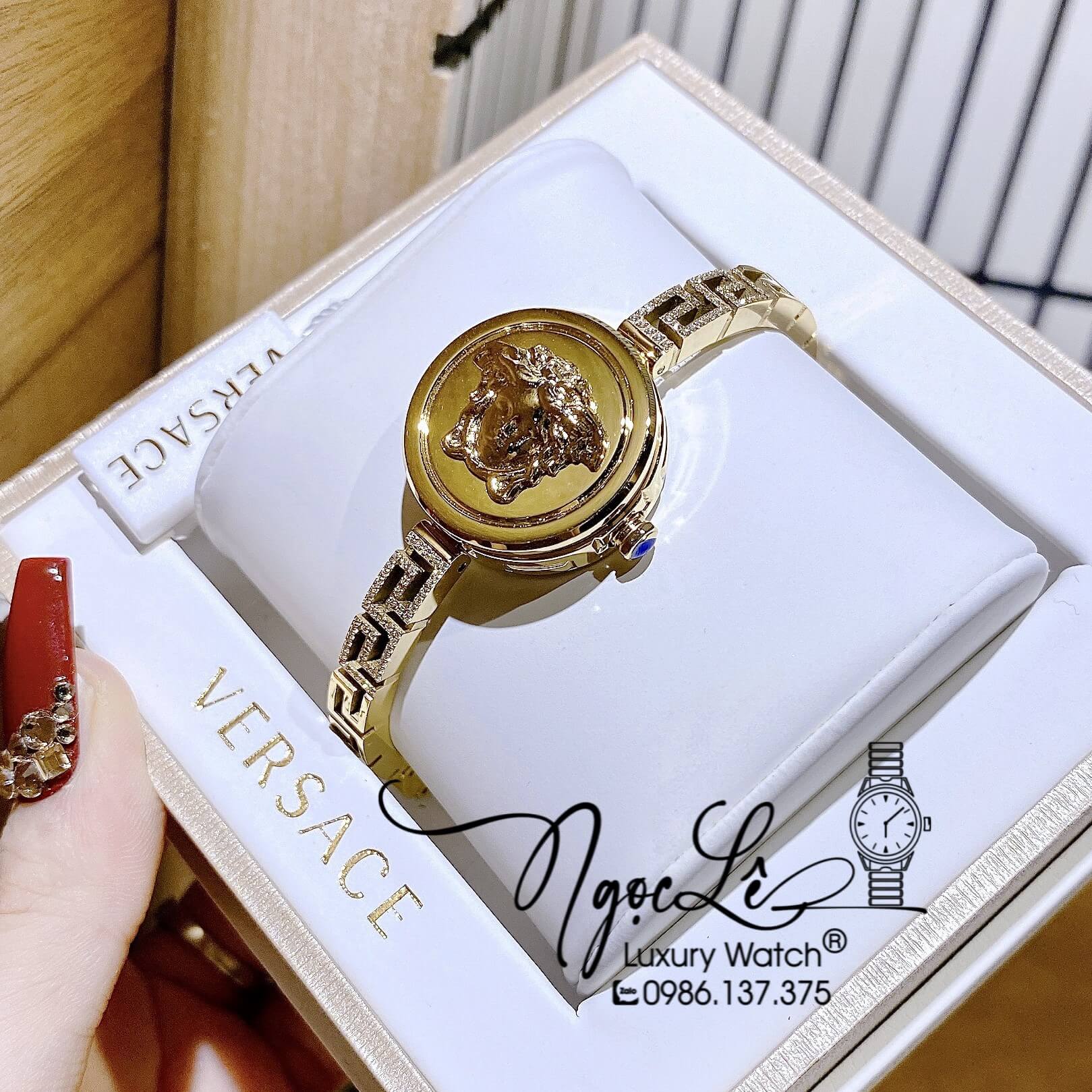 Đồng Hồ Nữ Versace Medusa Secret Dây Kim Loại Vàng Mặt Trắng Size 25mm