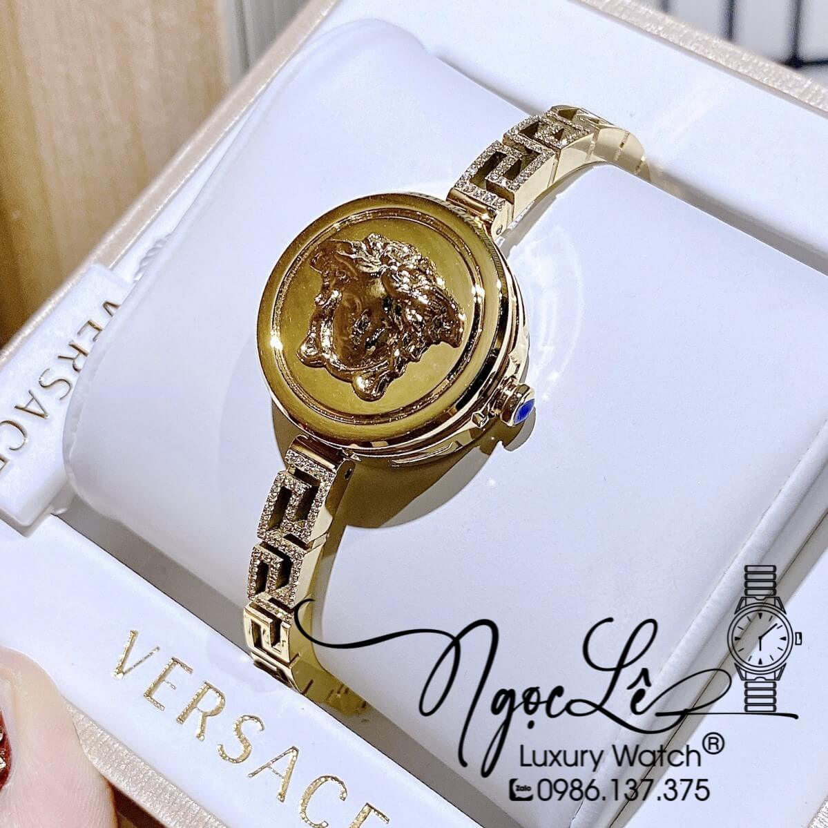 Đồng Hồ Nữ Versace Medusa Secret Dây Kim Loại Vàng Mặt Trắng Size 25mm