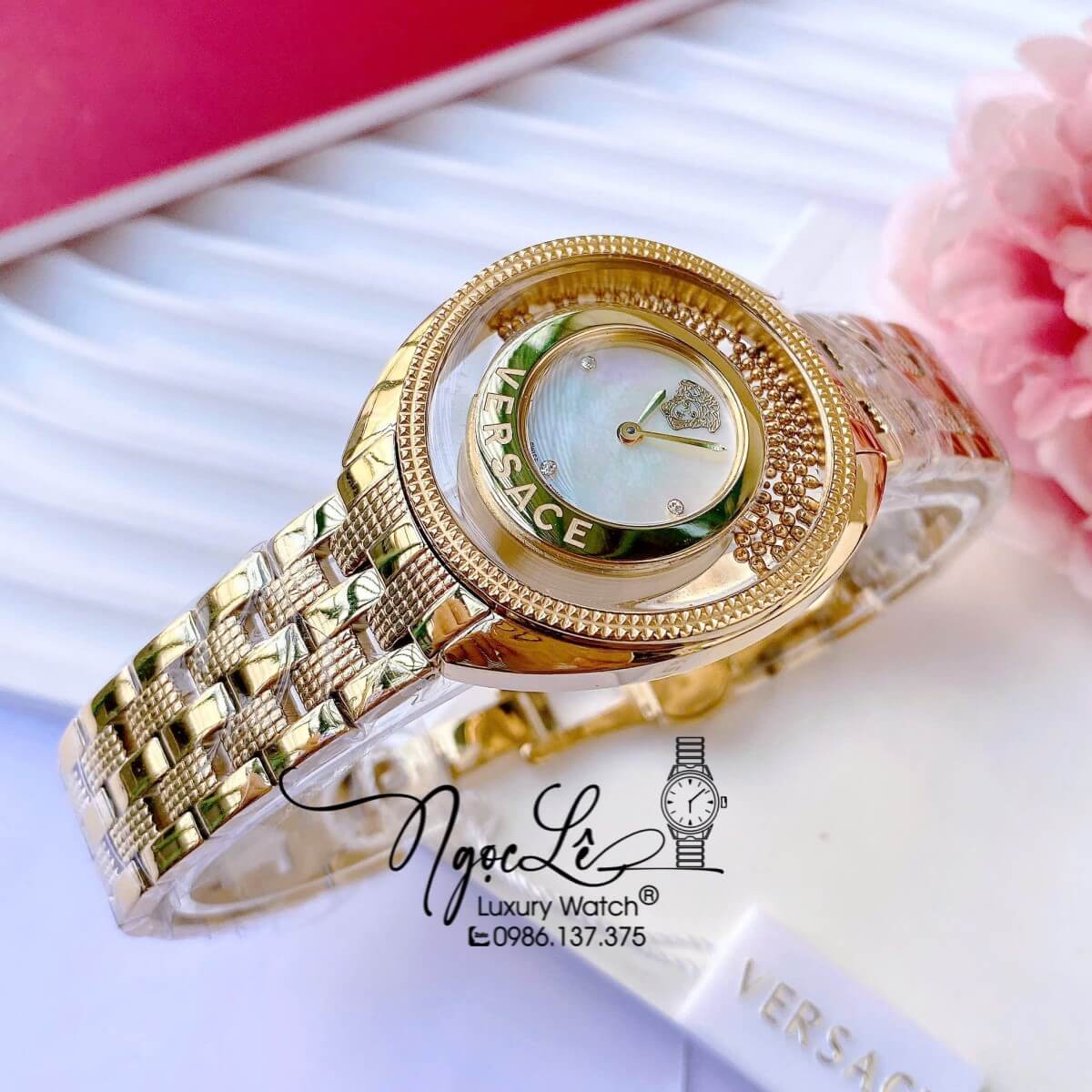 Đồng Hồ Versace Nữ - Versace Destiny Quartz Thụy Sĩ Dây Vàng Mặt Trắng Oval Size 37mm
