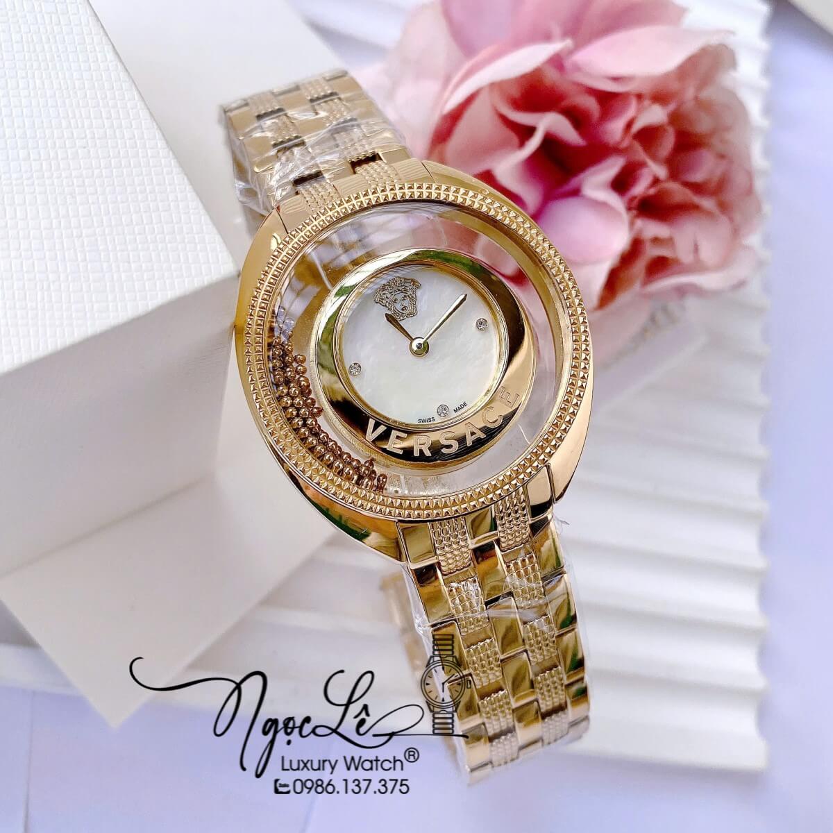 Đồng Hồ Versace Nữ - Versace Destiny Quartz Thụy Sĩ Dây Vàng Mặt Trắng Oval Size 37mm