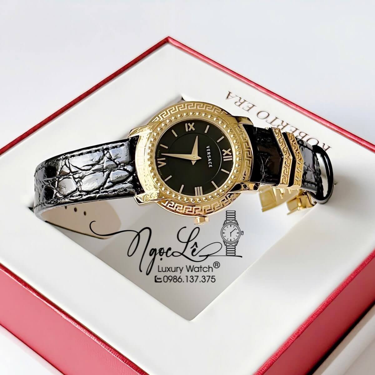 Đồng Hồ Versace Nữ - Versace DV-25 Dây Da Đen Vỏ Vàng Size 36mm