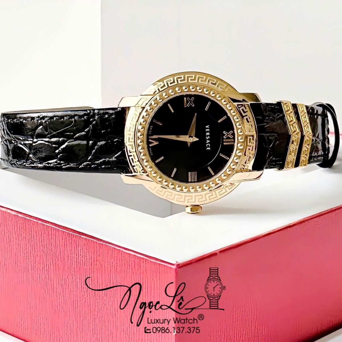 Đồng Hồ Versace Nữ - Versace DV-25 Dây Da Đen Vỏ Vàng Size 36mm