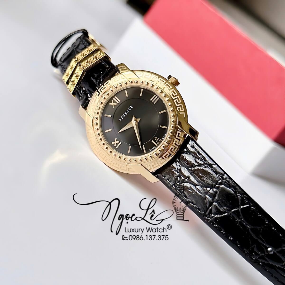 Đồng Hồ Versace Nữ - Versace DV-25 Dây Da Đen Vỏ Vàng Size 36mm