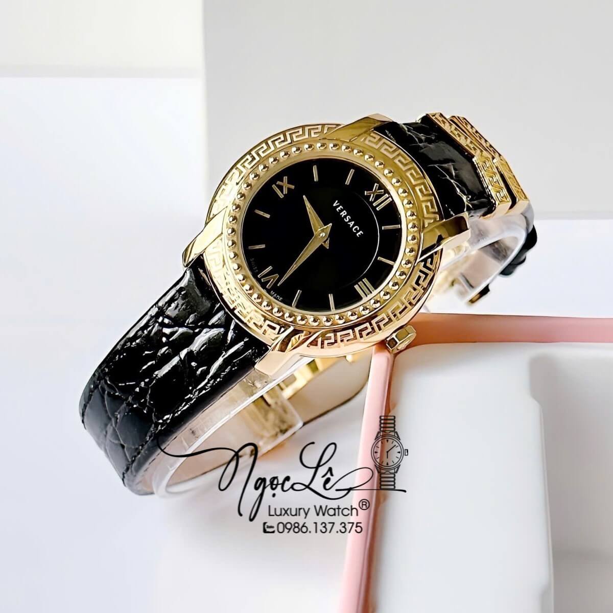Đồng Hồ Versace DV-25 Nữ Mặt Tròn Dây Da Đen 36mm