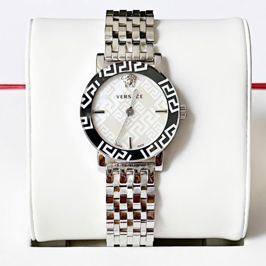 Đồng Hồ Versace Nữ - Versace Greca Glass Dây Kim Loại Bạc Mặt Trắng Size 32mm