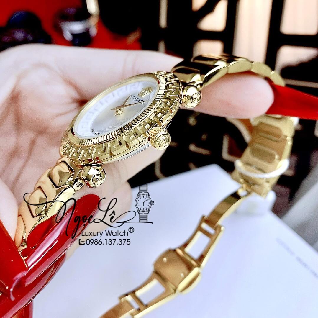 Đồng Hồ Nữ Versace Greca Twist Dây Kim Loại Vàng Mặt Trắng Size 35mm