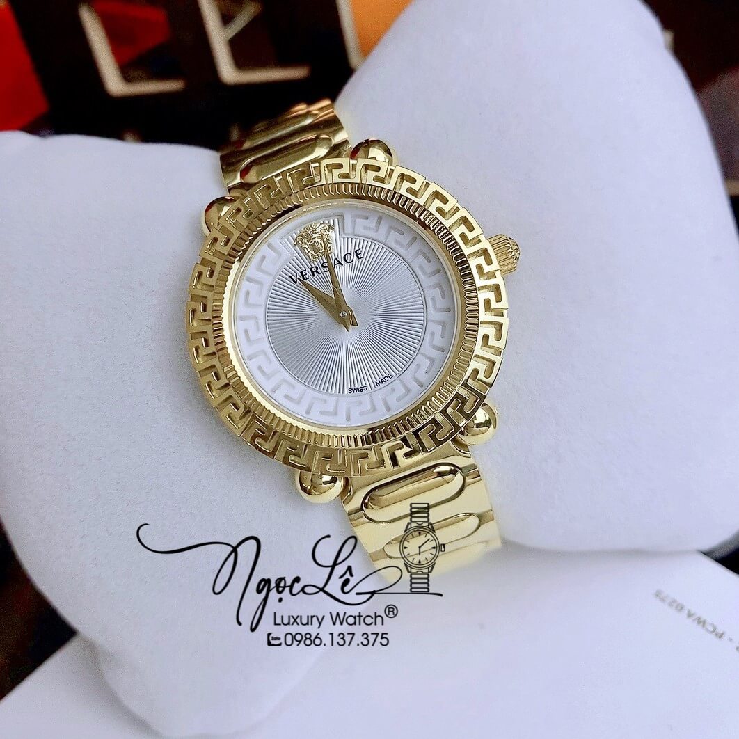 Đồng Hồ Nữ Versace Greca Twist Dây Kim Loại Vàng Mặt Trắng Size 35mm
