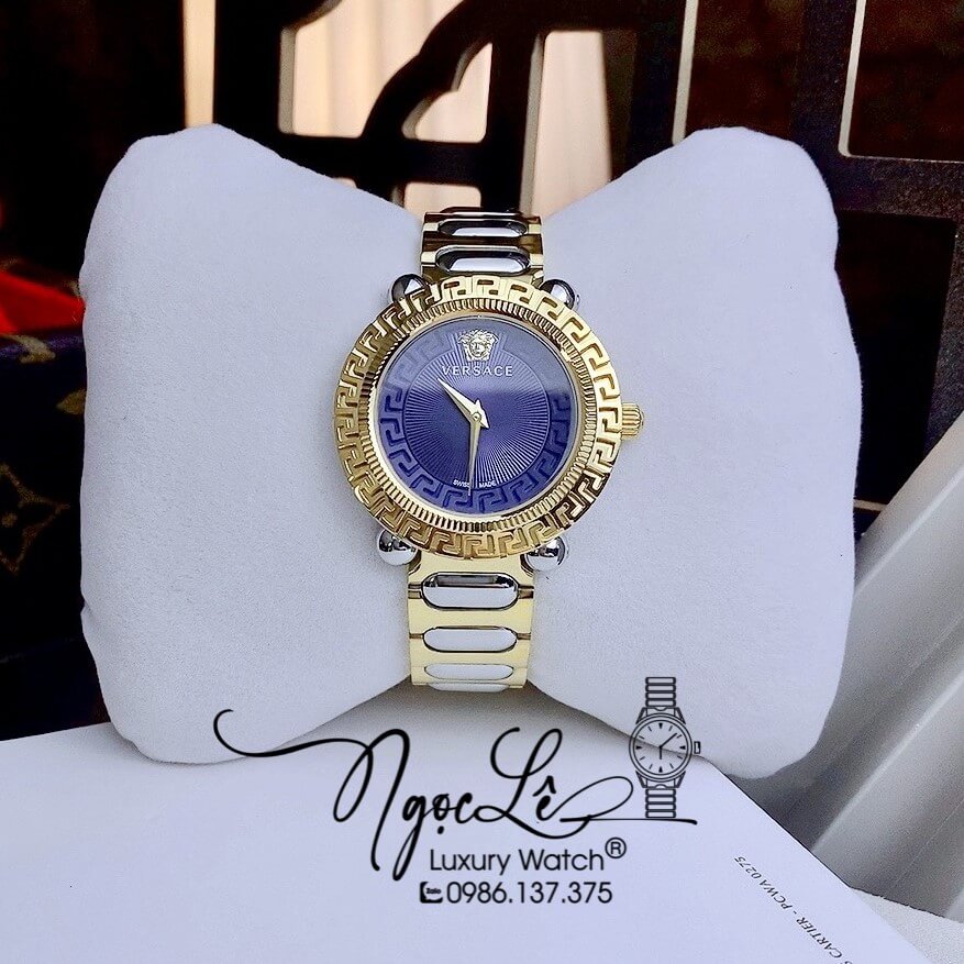 Đồng Hồ Nữ Versace Greca Twist Dây Kim Loại Demi Mặt Xanh Dương Size 35mm