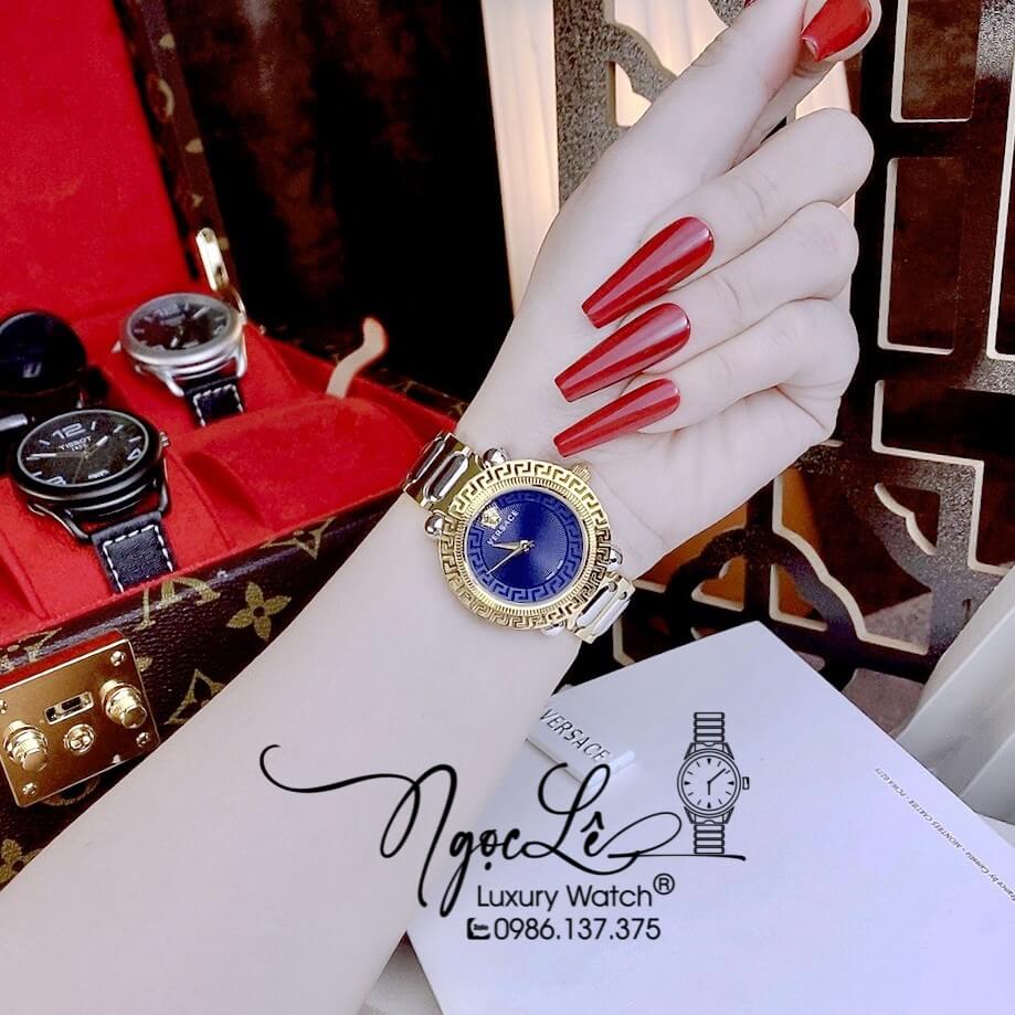 Đồng Hồ Nữ Versace Greca Twist Dây Kim Loại Demi Mặt Xanh Dương Size 35mm