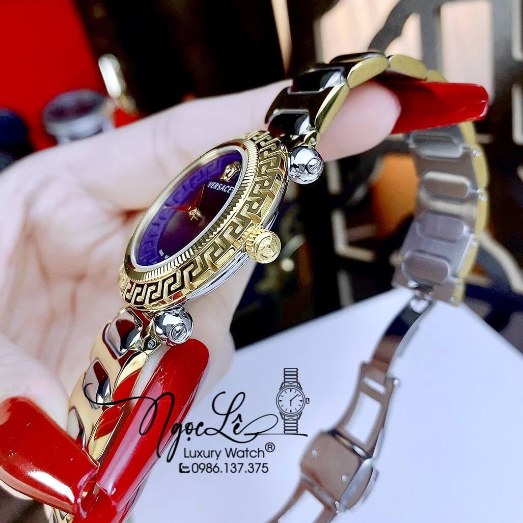 Đồng Hồ Nữ Versace Greca Twist Dây Kim Loại Demi Mặt Xanh Dương Size 35mm