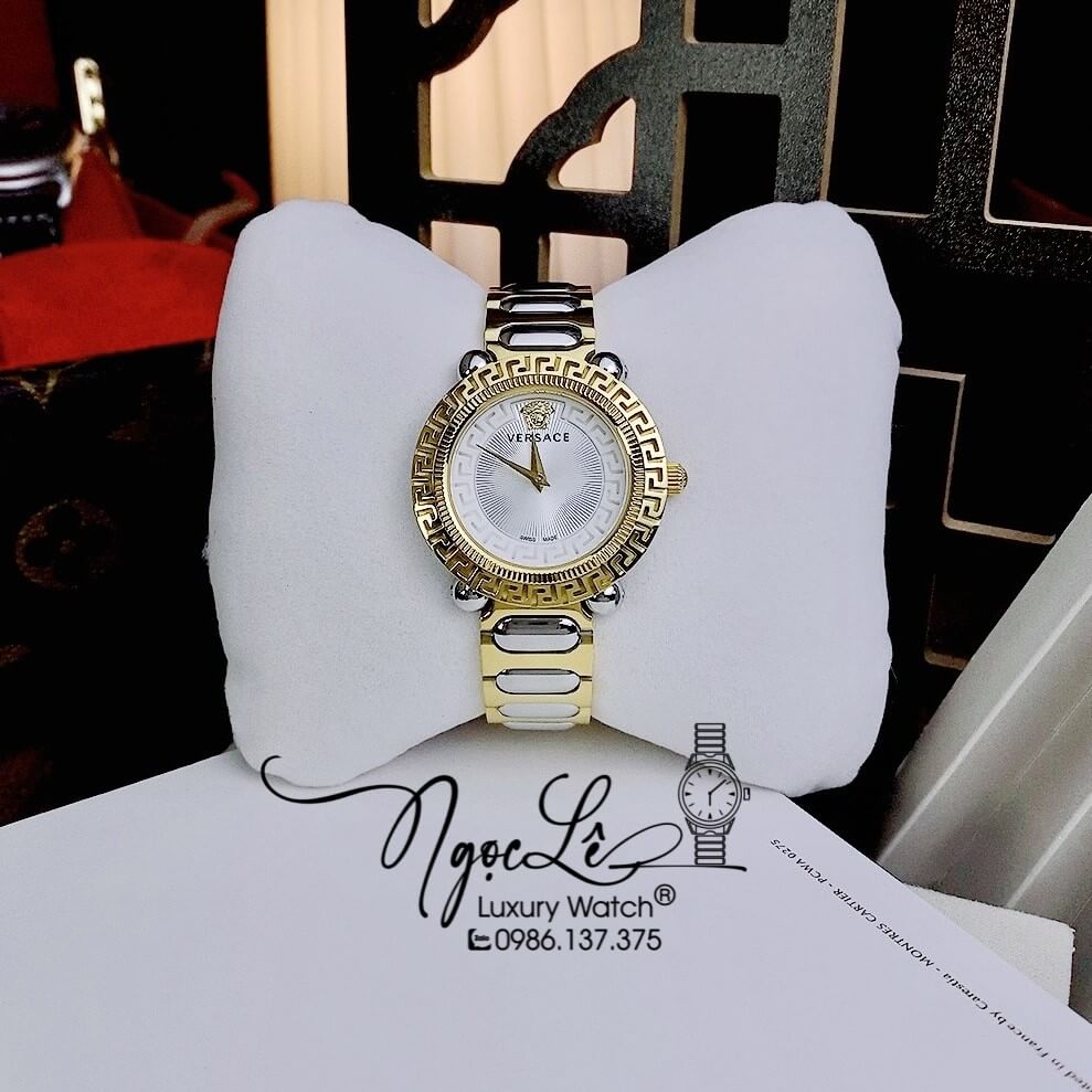 Đồng Hồ Nữ Versace Greca Twist Dây Kim Loại Demi Mặt Trắng Size 35mm