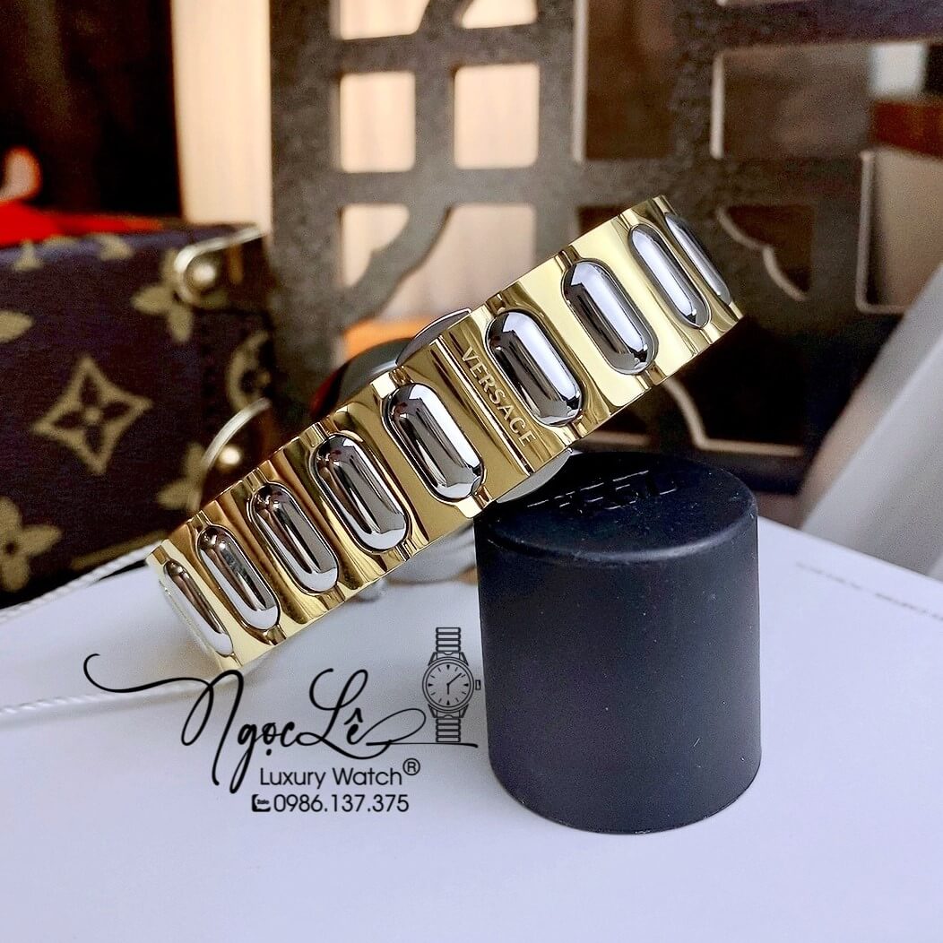 Đồng Hồ Nữ Versace Greca Twist Dây Kim Loại Demi Mặt Xanh Dương Size 35mm