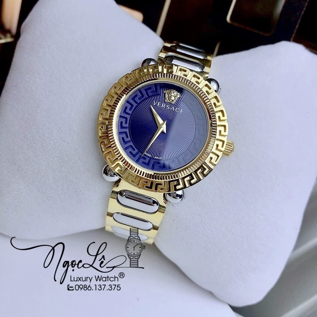Đồng Hồ Nữ Versace Greca Twist Dây Kim Loại Demi Mặt Xanh Dương Size 35mm