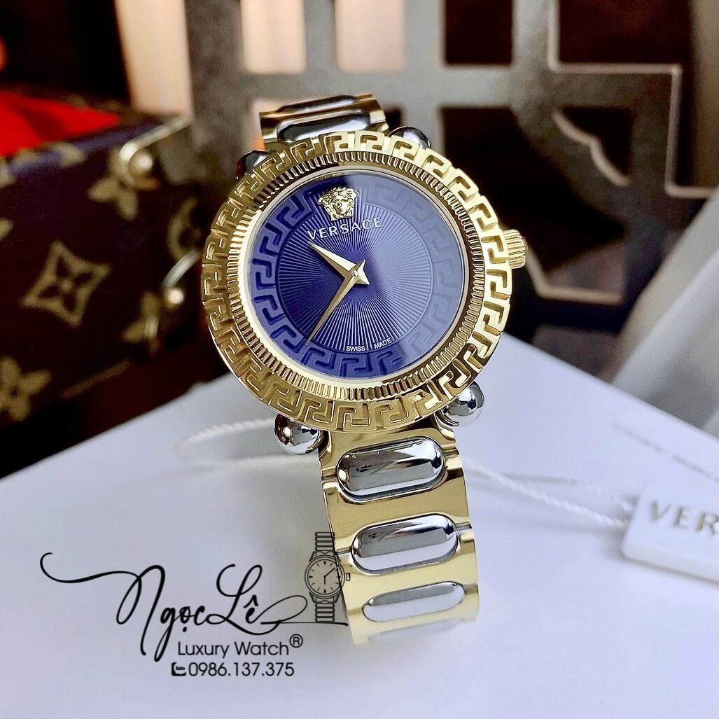 Đồng Hồ Nữ Versace Greca Twist Dây Kim Loại Demi Mặt Xanh Dương Size 35mm