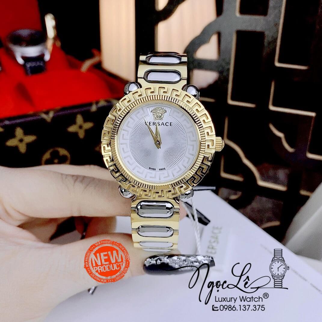 Đồng Hồ Nữ Versace Greca Twist Dây Kim Loại Demi Mặt Trắng Size 35mm