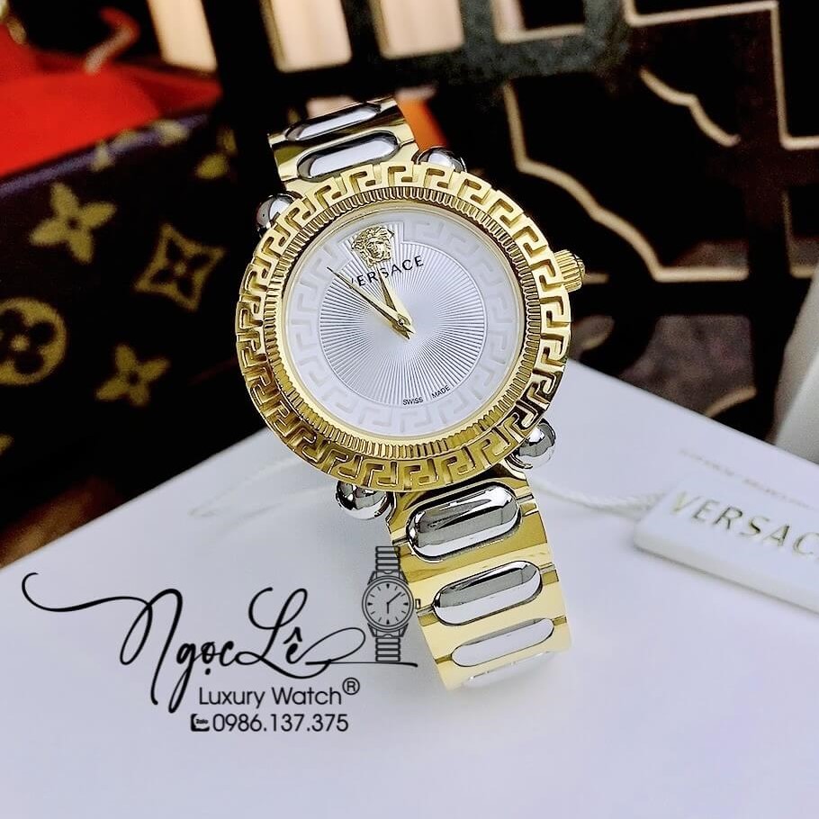 Đồng Hồ Nữ Versace Greca Twist Dây Kim Loại Demi Mặt Trắng Size 35mm