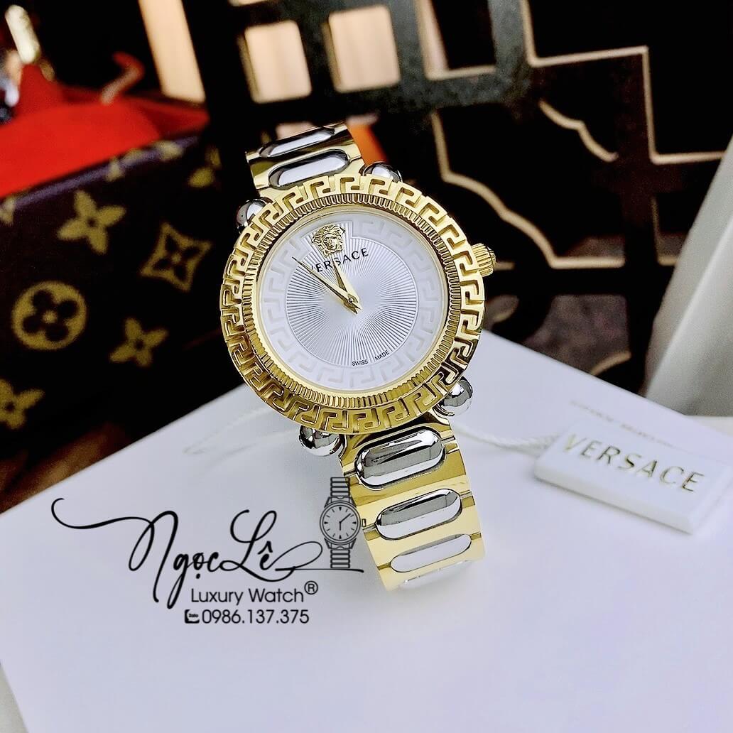 Đồng Hồ Nữ Versace Greca Twist Dây Kim Loại Demi Mặt Trắng Size 35mm