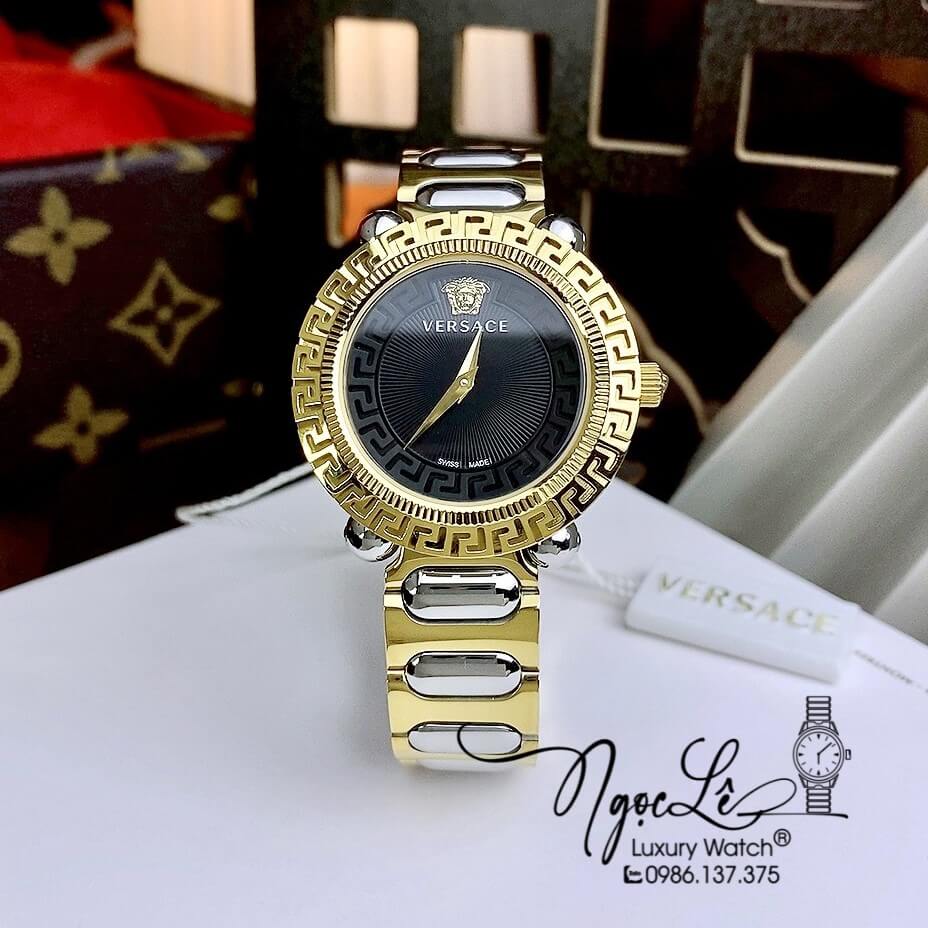 Đồng Hồ Nữ Versace Greca Twist Dây Kim Loại Demi Mặt Đen Size 35mm