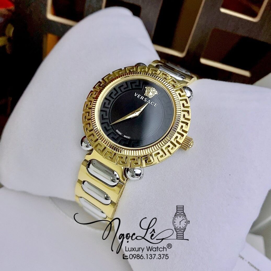 Đồng Hồ Nữ Versace Greca Twist Dây Kim Loại Demi Mặt Đen Size 35mm