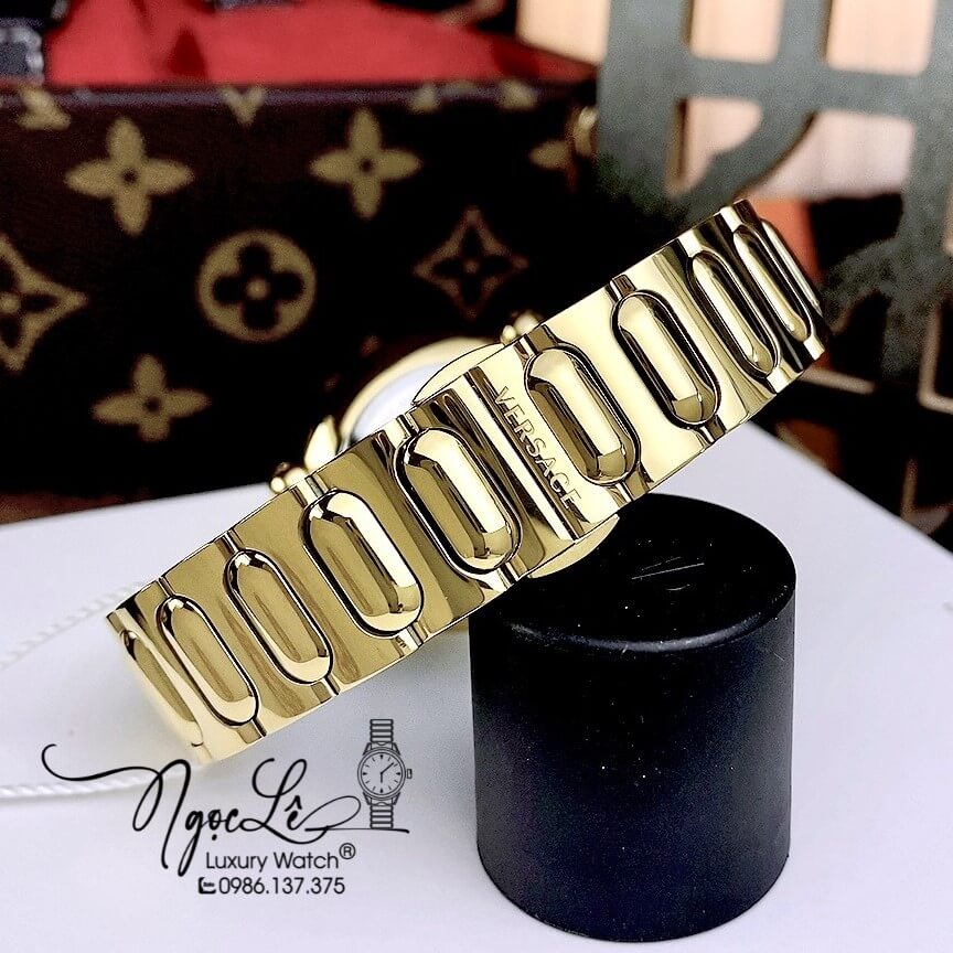 Đồng Hồ Nữ Versace Greca Twist Dây Kim Loại Vàng Mặt Đỏ Size 35mm