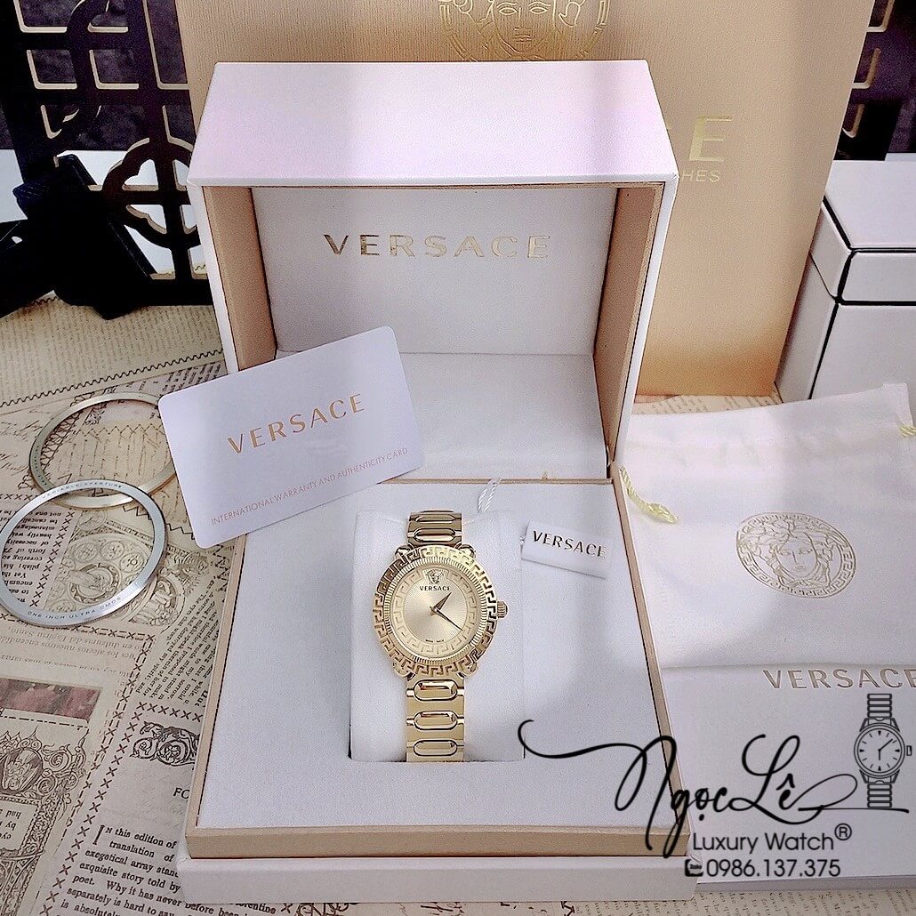 Đồng Hồ Nữ Versace Greca Twist Dây Kim Loại Vàng Mặt Vàng Size 35mm