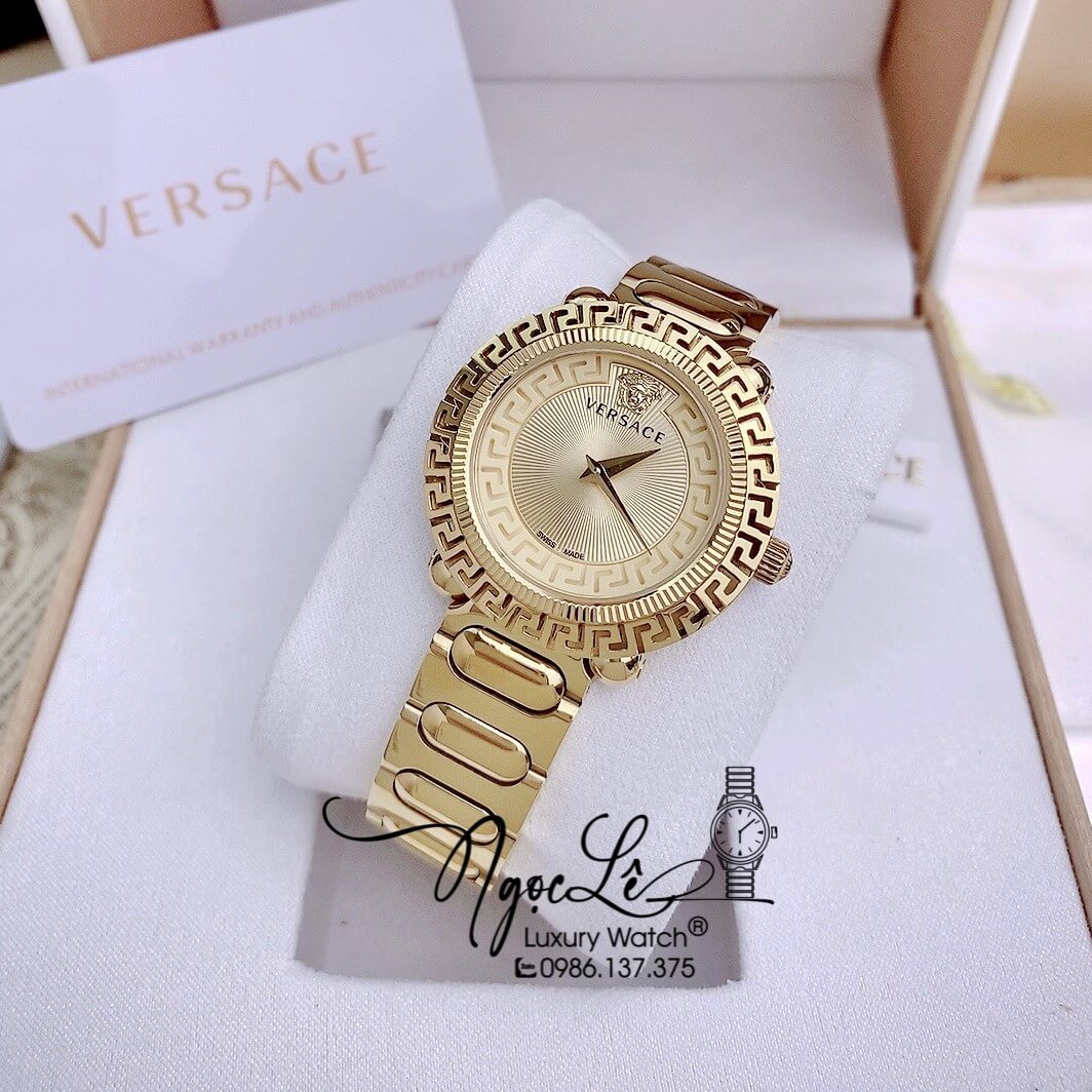 Đồng Hồ Nữ Versace Greca Twist Dây Kim Loại Vàng Mặt Vàng Size 35mm
