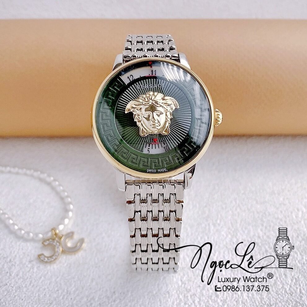 Đồng Hồ Nữ Versace Medusa Icon Dây Kim Loại Demi Mặt Xanh Oliu Size 38mm