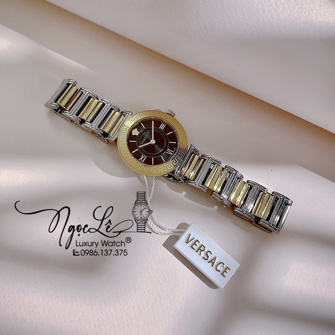 Đồng Hồ Nữ Versace Tribute Dây Kim Loại Demi Vàng Mặt Đen 35mm