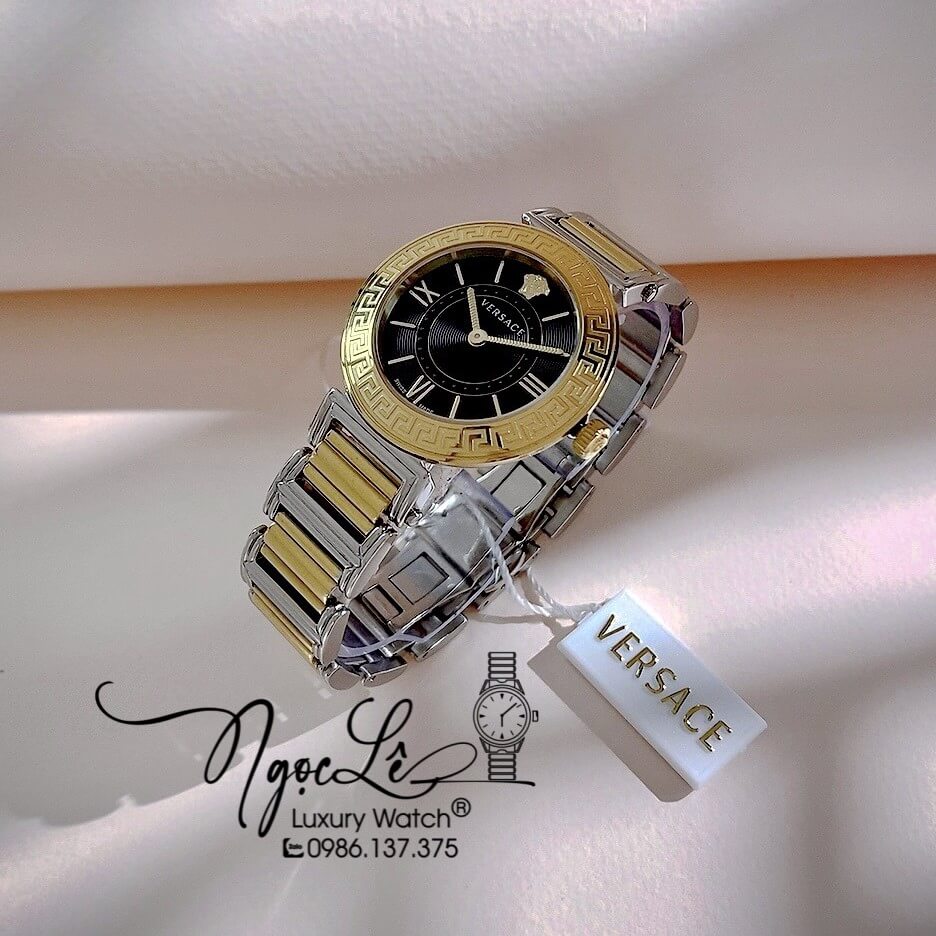 Đồng Hồ Nữ Versace Tribute Dây Kim Loại Demi Vàng Mặt Đen 35mm