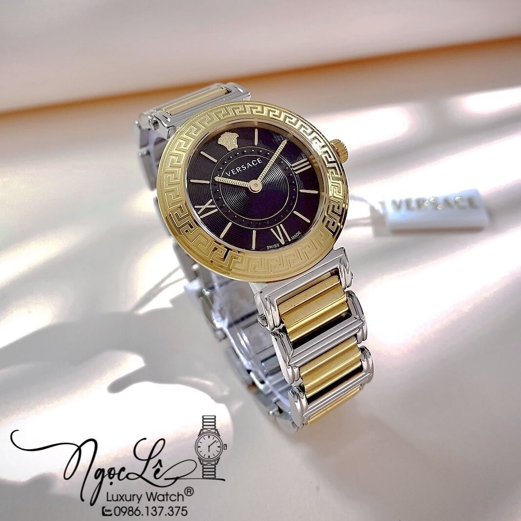 Đồng Hồ Nữ Versace Tribute Dây Kim Loại Demi Vàng Mặt Đen 35mm