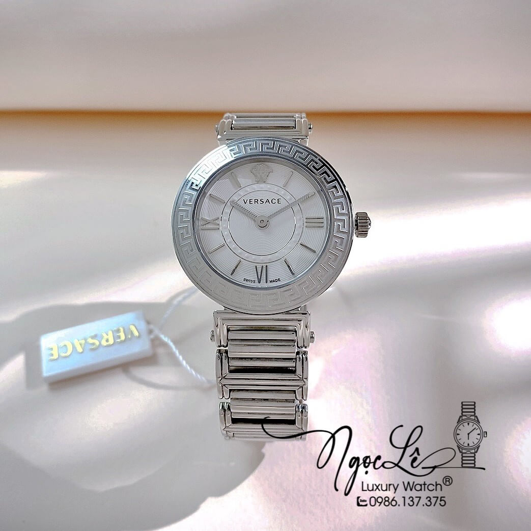 Đồng Hồ Nữ Versace Tribute Dây Kim Loại Bạc Mặt Trắng 35mm