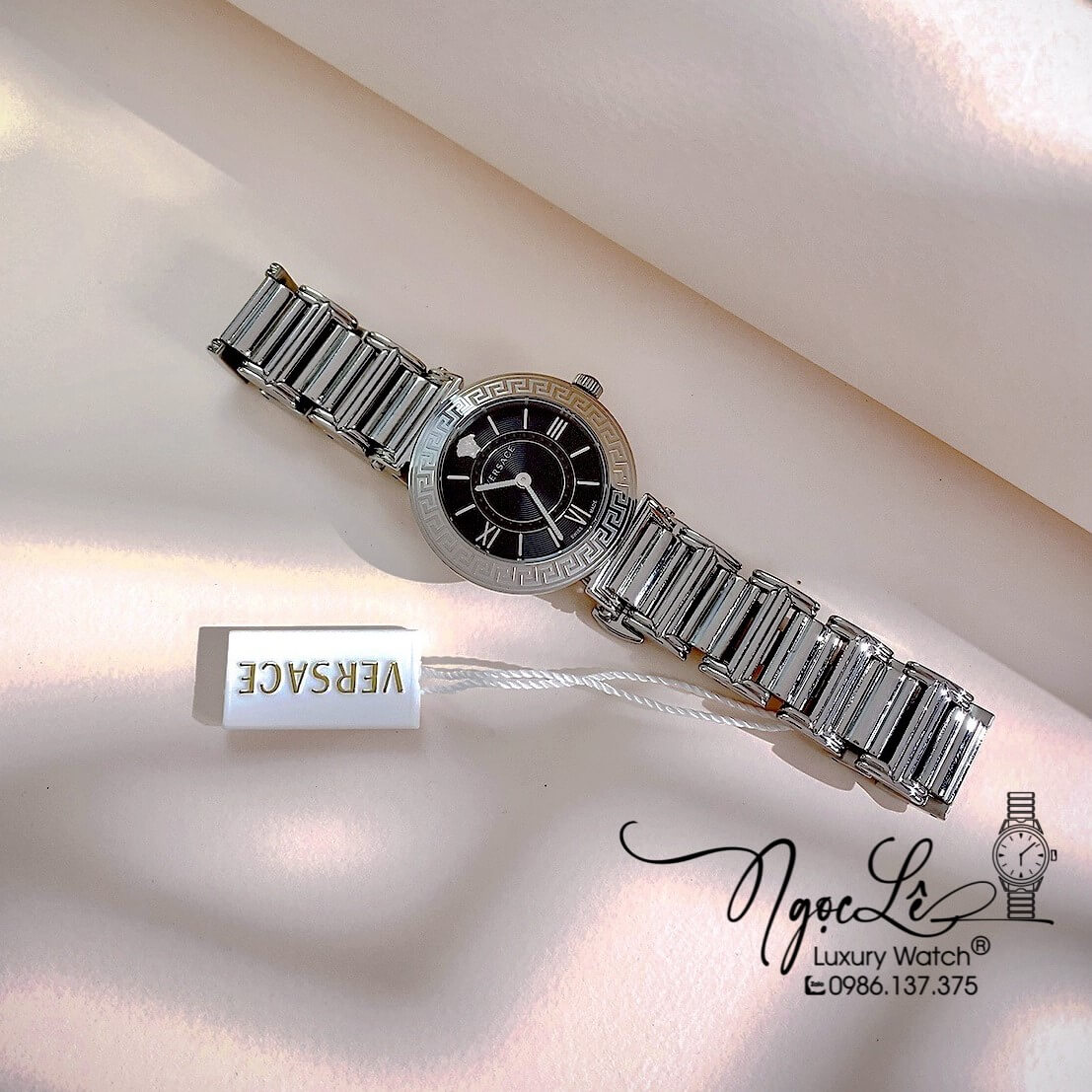 Đồng Hồ Nữ Versace Tribute Dây Kim Loại Bạc Mặt Đen 35mm