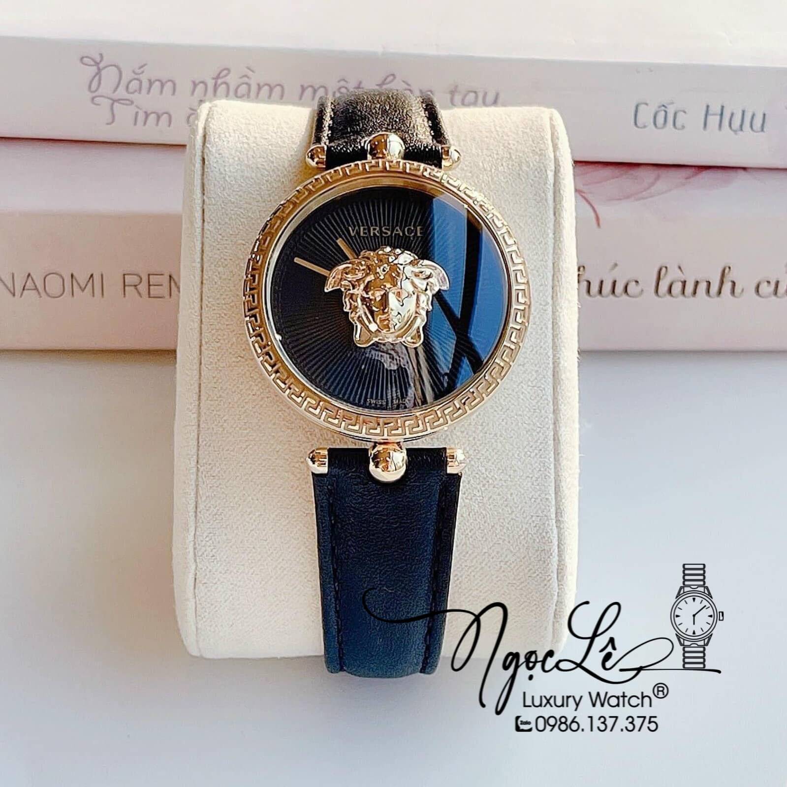 Đồng Hồ Nữ Versace Palazzo Empire Dây Da Đen Vỏ Vàng Size 34mm