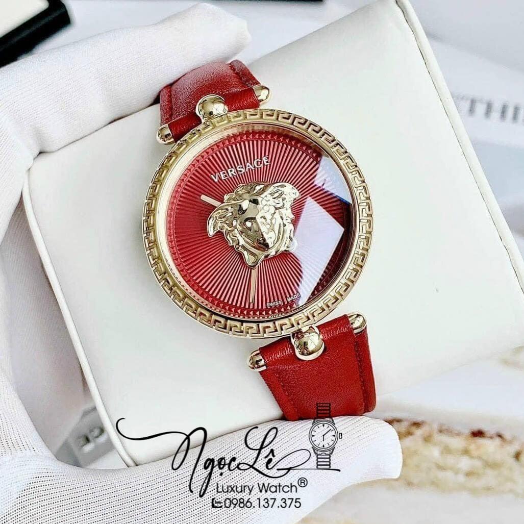 Đồng Hồ Nữ Versace Palazzo Empire Dây Da Đỏ Vỏ Vàng Size 34mm