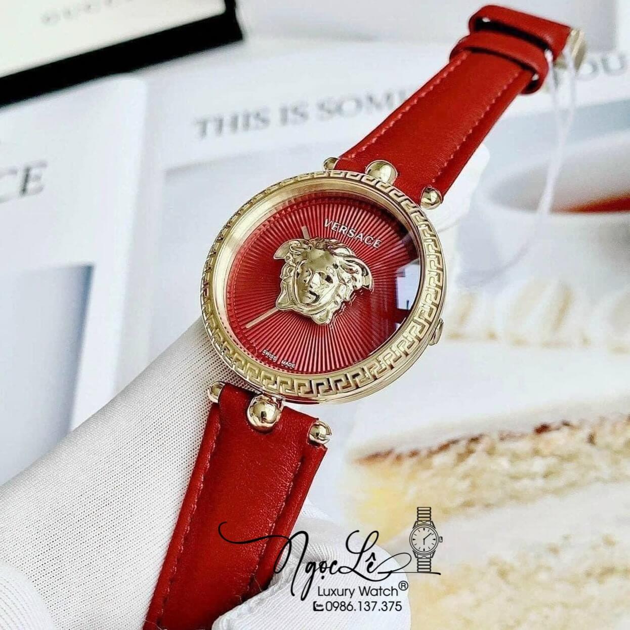 Đồng Hồ Nữ Versace Palazzo Empire Dây Da Đỏ Vỏ Vàng Size 34mm