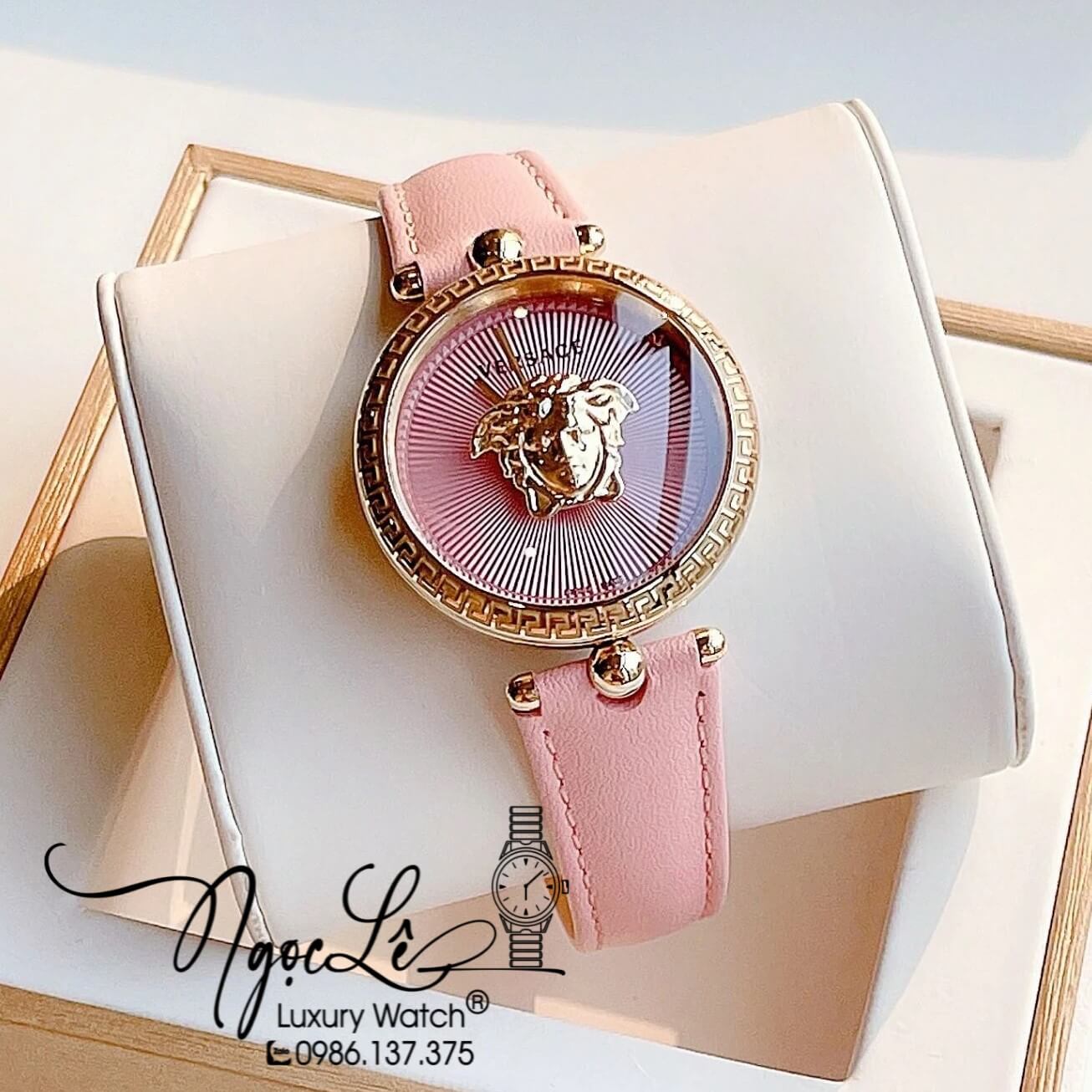 Đồng Hồ Nữ Versace Palazzo Empire Dây Da Hồng Vỏ Vàng Size 34mm