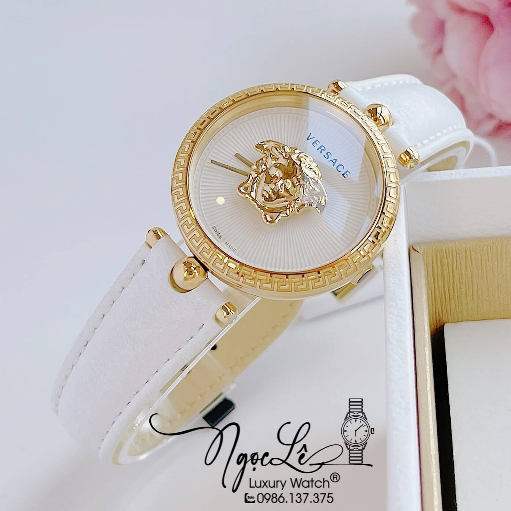 Đồng Hồ Nữ Versace Palazzo Empire Dây Da Trắng Vỏ Vàng Size 34mm