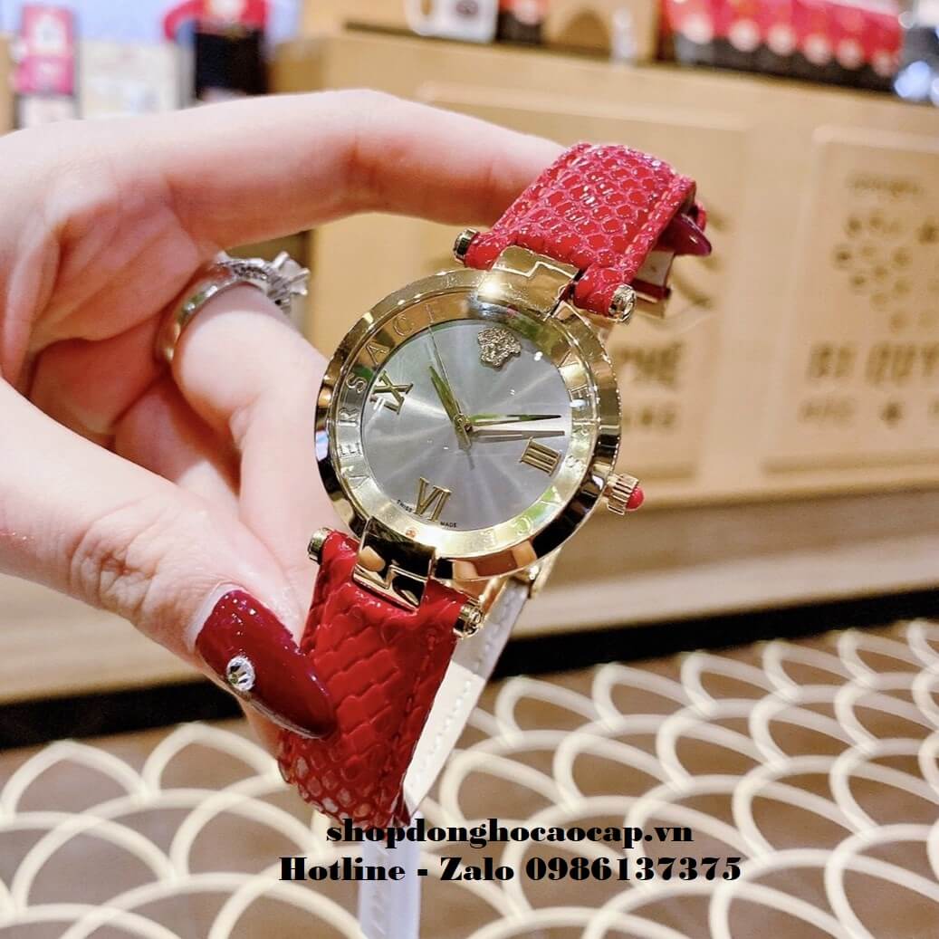 Đồng Hồ Versace Revive Nữ Dây Da Đỏ 35mm Mặt Xám Gold