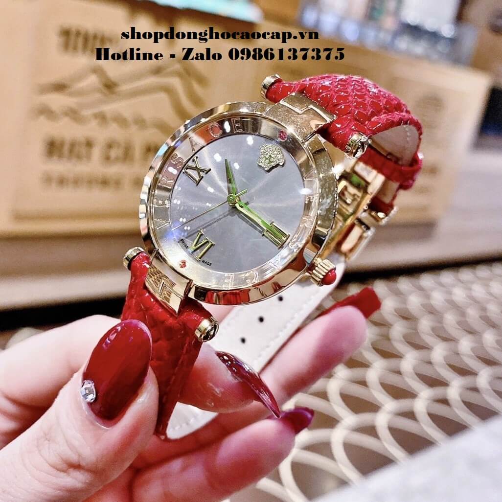 Đồng Hồ Versace Revive Nữ Dây Da Đỏ 35mm Mặt Xám Gold