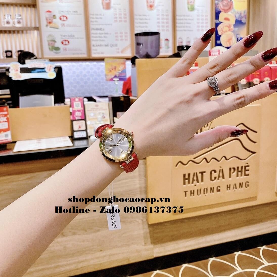 Đồng Hồ Versace Revive Nữ Dây Da Đỏ 35mm Mặt Xám Gold