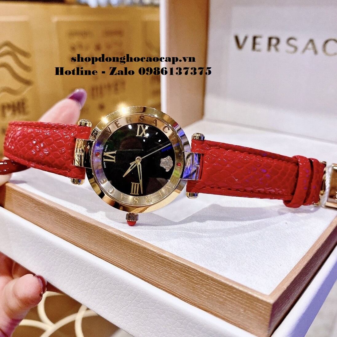 Đồng Hồ Versace Revive Nữ Dây Da Đỏ 35mm Mặt Đen Gold